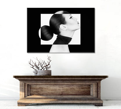 YIN YANG Black White Style Woman Fashion Portrait Black and White Wall Art Print Artesty   