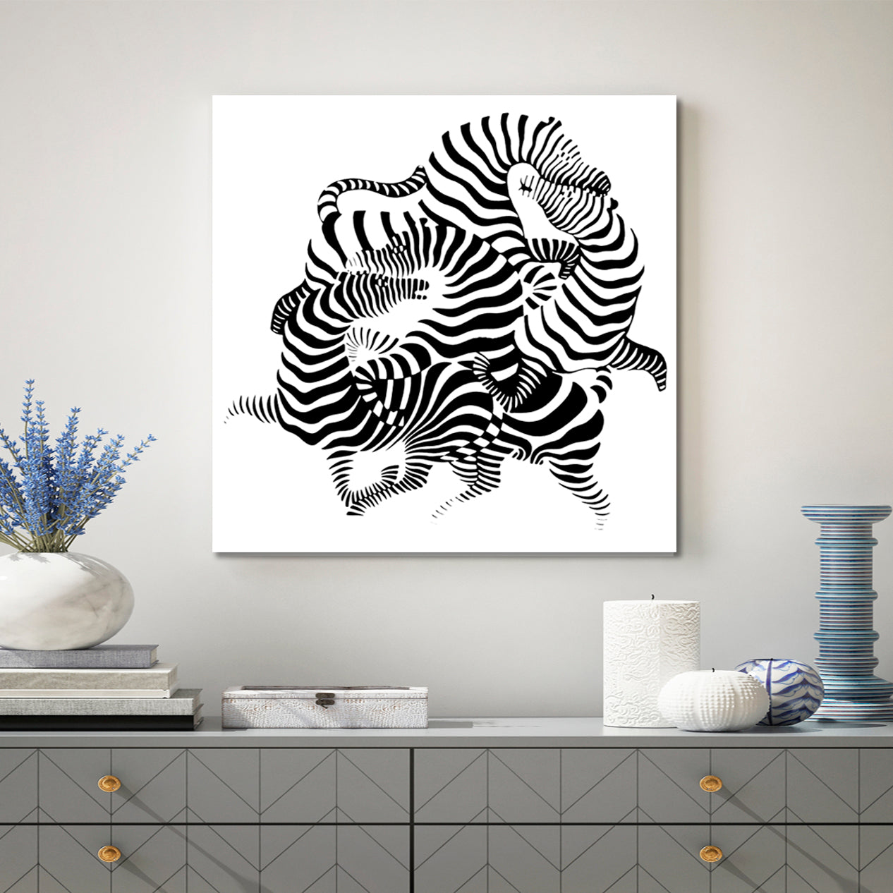 OPTICAL ILLUSION OP-ART Abstract Black White Zebra Entwined Together Fine Art Artesty   