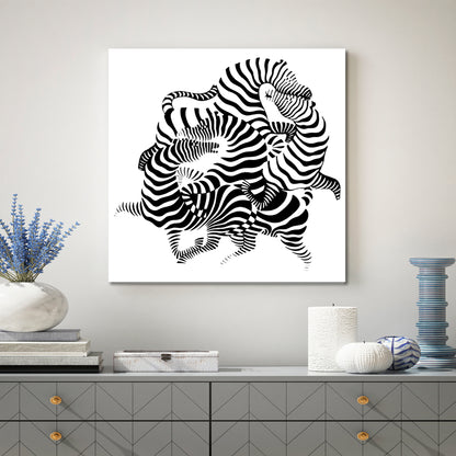 OPTICAL ILLUSION OP-ART Abstract Black White Zebra Entwined Together Fine Art Artesty   