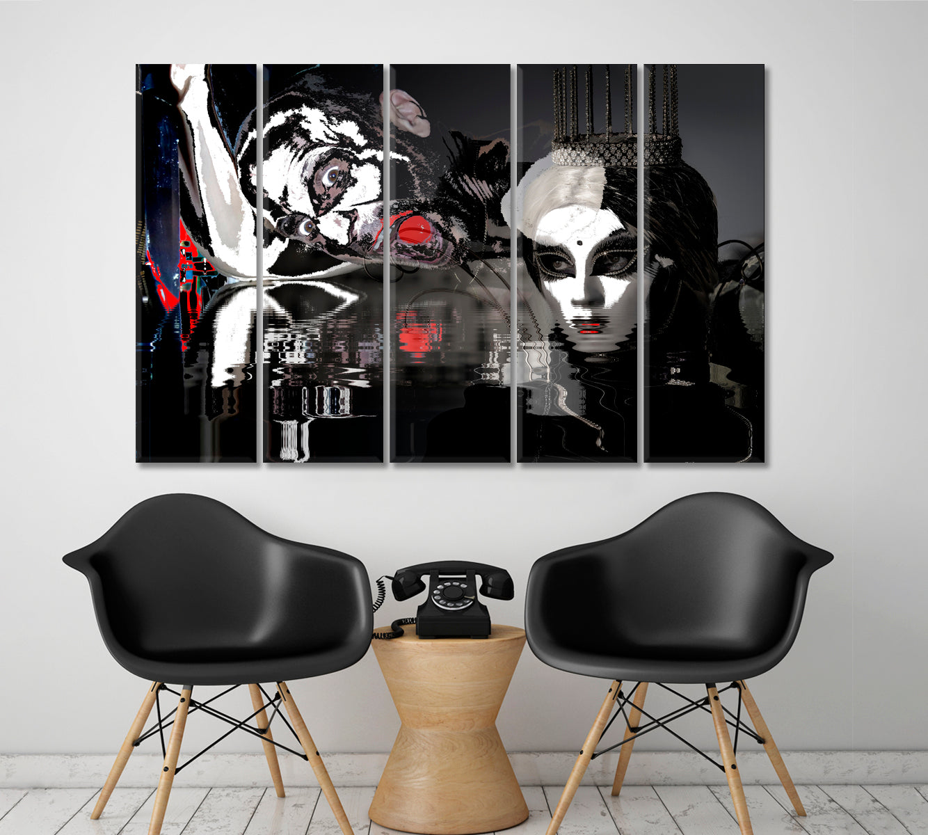 Mysterious Glamour Princess White Mask Crown Screaming Man Surreal Art Surreal Fantasy Large Art Print Décor Artesty 5 panels 36" x 24" 