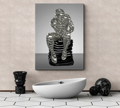 INTELLIGENCE Modern Figure Thinking Man Metal Sculpture Poster Office Wall Art Canvas Print Artesty   