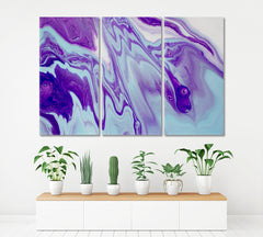 AQUA AND LAVENDER Acrylic Mix Abstract Colorful Marble Splash Fluid Fluid Art, Oriental Marbling Canvas Print Artesty 3 panels 36" x 24" 