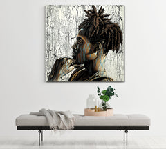 Modern Black Art African Man Grunge Stylized Portrait Canvas Print Artesty 1 Panel 46"x46" 