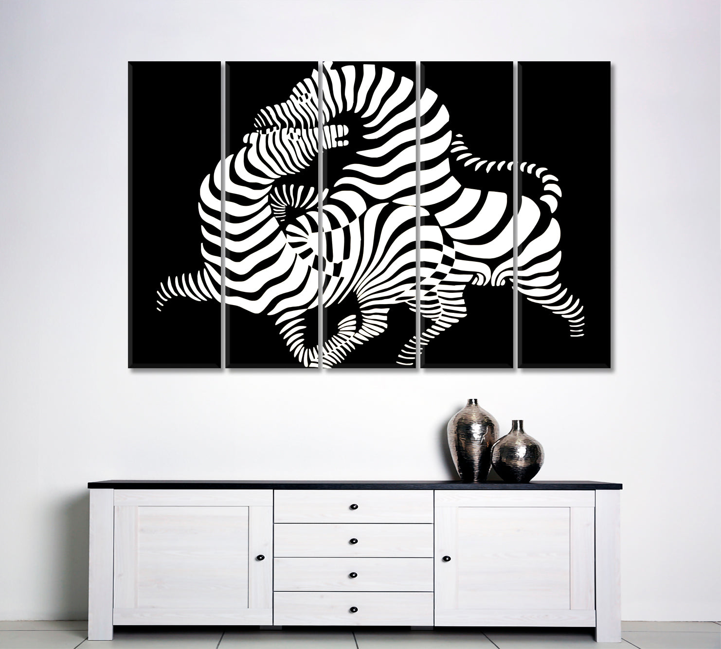 IN LOVE Twisted Zebras Vasarely Style Tricky Optical Illusion Op-art Contemporary Art Artesty 5 panels 36" x 24" 