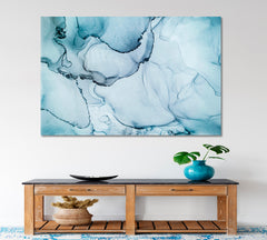 Gentle Abstract Veines Blue Modern Marble Ink Pattern Fluid Art, Oriental Marbling Canvas Print Artesty   