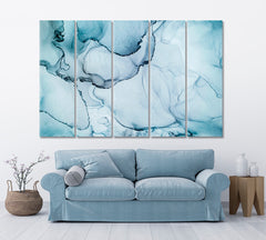 Gentle Abstract Veines Blue Modern Marble Ink Pattern Fluid Art, Oriental Marbling Canvas Print Artesty 5 panels 36" x 24" 