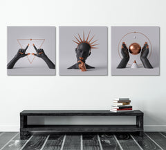 THINKING QUEEN Body Parts Contemporary Abstract Minimal Art Design Set of 3 Photo Art Artesty Set of 3 Panels 36"x12" 