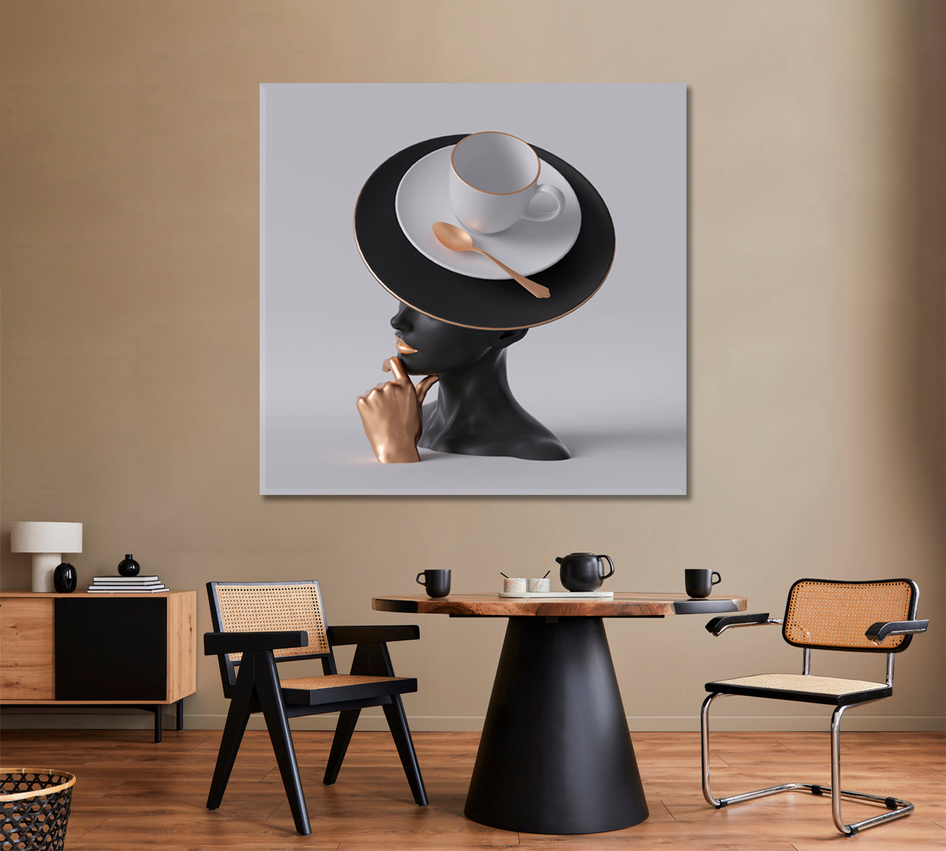 TEA PARTY Black Lady Unusual Hat Fashion Concept Poster Fashion Canvas Print Artesty   