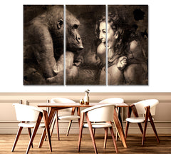 PRETTY WOMAN AND MONKEY Thru Emotions For a Change Vintage Poster Animals Canvas Print Artesty 3 panels 36" x 24" 