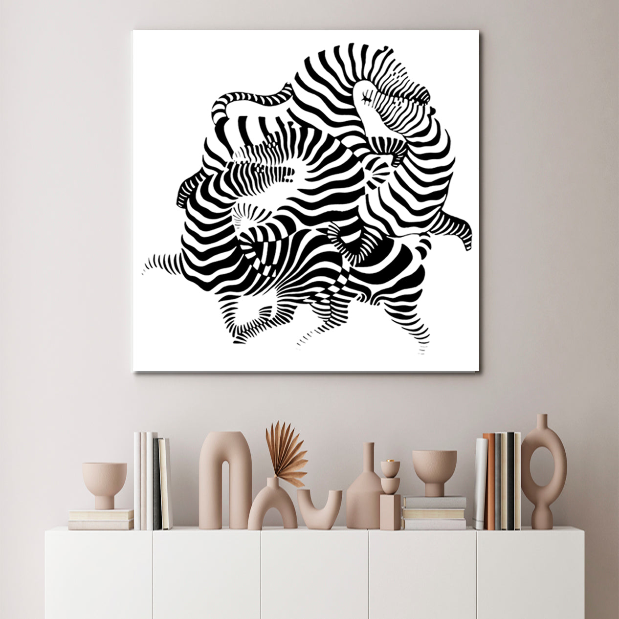 OPTICAL ILLUSION OP-ART Abstract Black White Zebra Entwined Together Fine Art Artesty   