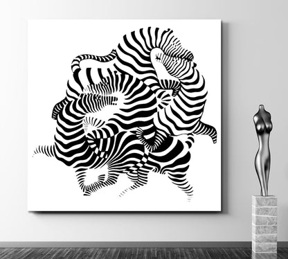 OPTICAL ILLUSION OP-ART Abstract Black White Zebra Entwined Together Fine Art Artesty   