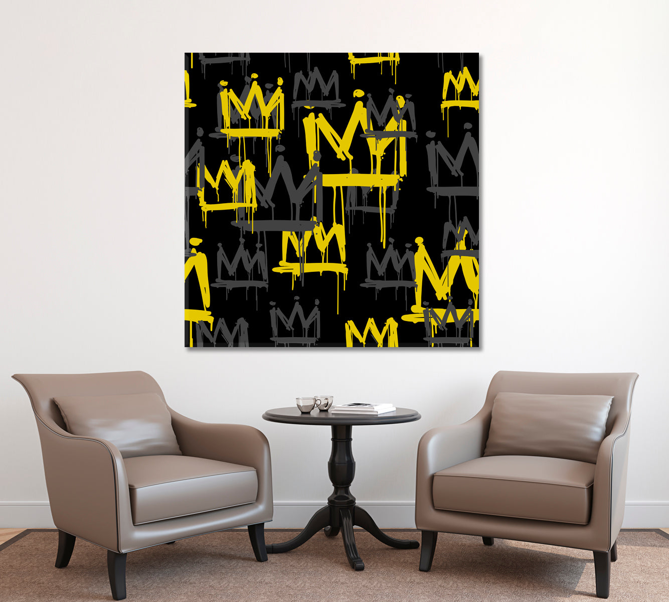 Yellow Crown Black Grunge Artwork Contemporary Art Artesty 1 Panel 12"x12" 