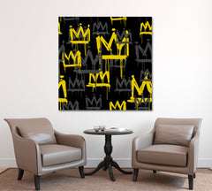 Yellow Crown Black Grunge Artwork Contemporary Art Artesty 1 Panel 12"x12" 