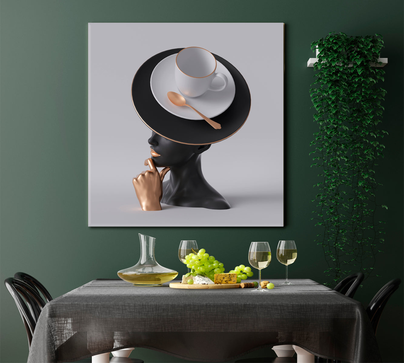 TEA PARTY Black Lady Unusual Hat Fashion Concept Poster Fashion Canvas Print Artesty   