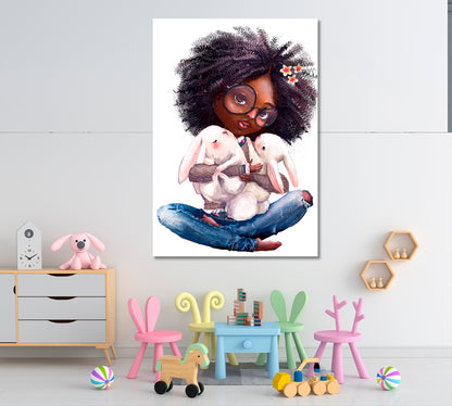 KIDS ART Cute Little Girls Sweet Kids Baby Nursery Home Room Decor Canvas Print | Vertical Kids Room Canvas Art Print Artesty   