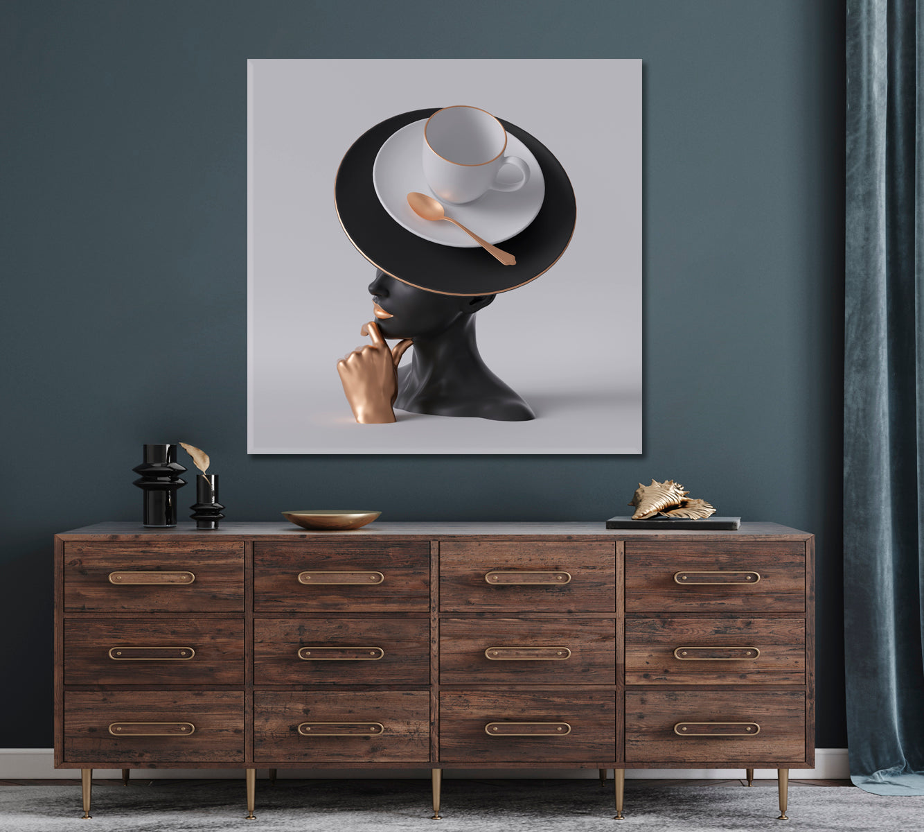 TEA PARTY Black Lady Unusual Hat Fashion Concept Poster Fashion Canvas Print Artesty   