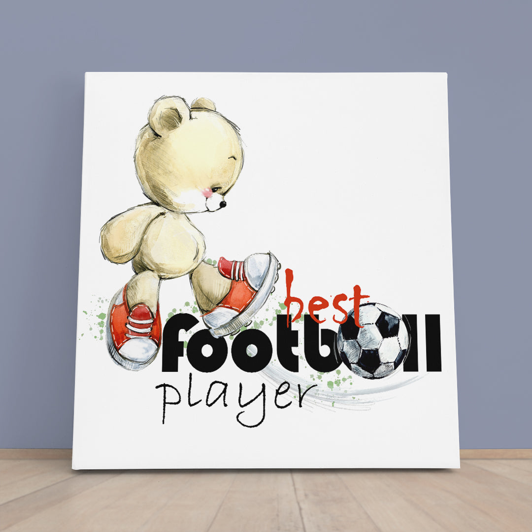 Best Football Player Cute Teddy Sweet Kids Baby Boy Nursery Room - S Kids Room Canvas Art Print Artesty 1 Panel 12"x12" 