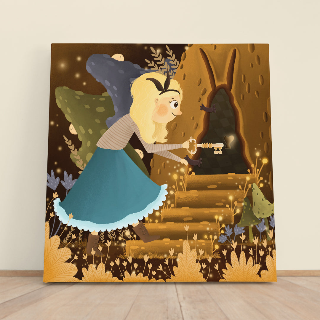 SECRET DOOR Alice in Wonderland Sweet Kids Baby Nursery Wall Art Canvas Print | Square Panel TV, Cartoons Wall Art Canvas Artesty 1 Panel 12"x12" 