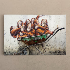 GRAFFITI Orangutans in a Wheelbarrow Street Art Canvas Print Street Art Canvas Print Artesty   