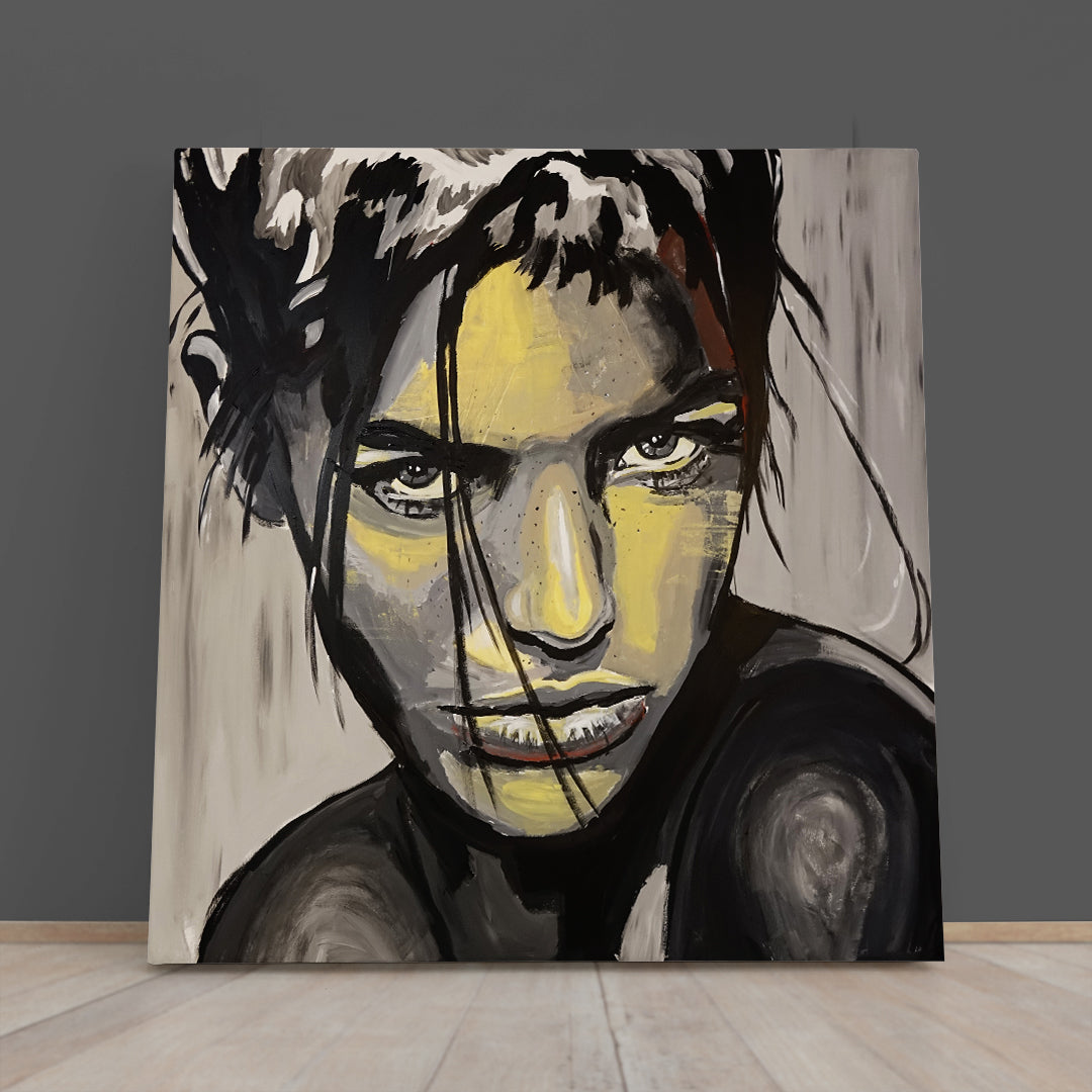 YELLOW FRECKLES Pretty Woman Grunge Art Abstract Expressionism - S Fine Art Artesty 1 Panel 12"x12" 