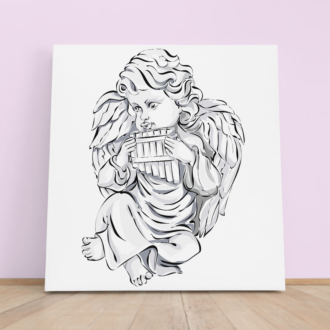 Cupid Baby Face Angel Wall Art Canvas Print | Square Panel Black and White Wall Art Print Artesty 1 Panel 12"x12" 
