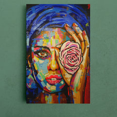 Beautiful Girl With Rose Colorful Canvas Print - Vertical People Portrait Wall Hangings Artesty 1 Panel 16"x24" 