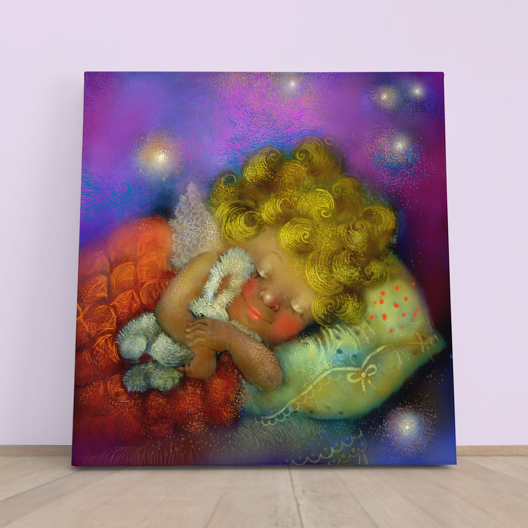 Sweet Little Angel Sleeping at Night KIDS ROOM NURSERY | S Kids Room Canvas Art Print Artesty 1 Panel 12"x12" 