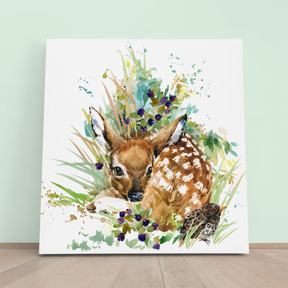 BAMBI Fawn Sweet Kids Baby Nursery Room Decoration | S Kids Room Canvas Art Print Artesty 1 Panel 12"x12" 