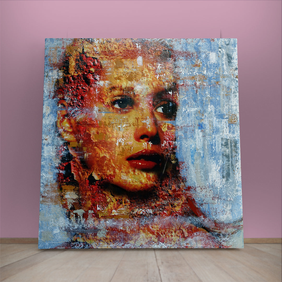 GRUNGE Abstract Expressionism Women Fine Art Trendy Canvas Print - Square Contemporary Art Artesty 1 Panel 12"x12" 