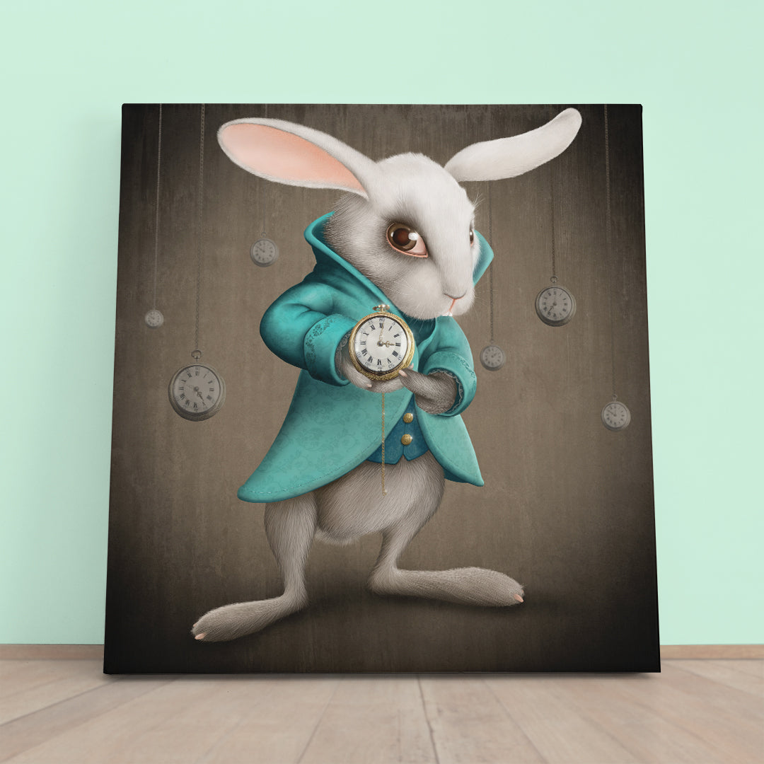 Alice's Adventures in Wonderland White Rabbit Clock KIDS ROOM FANTASY | S Kids Room Canvas Art Print Artesty 1 Panel 12"x12" 