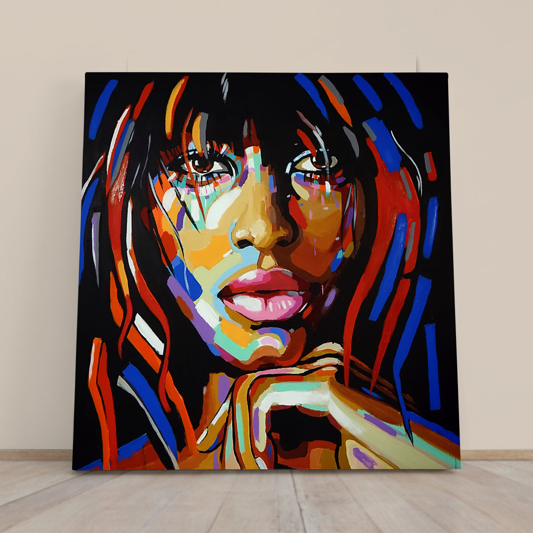 ABSTRACT REALISM Expressionism Colorful Woman Face Grunge Style | Square People Portrait Wall Hangings Artesty 1 Panel 12"x12" 