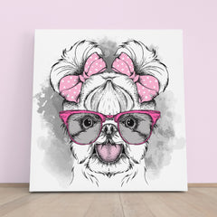 Cute Yorkshire Terrier Puppy Girl Pet Fashion Funny Whimsical Animal - S Kids Room Canvas Art Print Artesty 1 Panel 12"x12" 