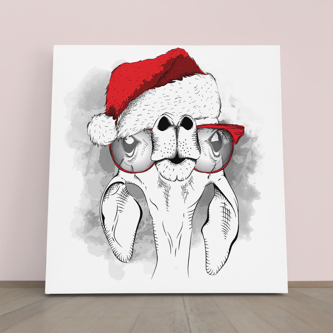 Cute Giraffe Portrait Santa's Hat Christmas Poster Canvas Print | Square Panel Animals Canvas Print Artesty 1 Panel 12"x12" 