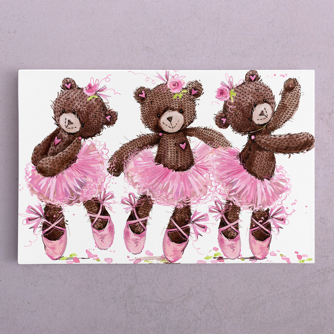 Kids Room Nursery Concept Cute Teddy Bear Sweet Cartoon Ballerina Canvas Print Kids Room Canvas Art Print Artesty 1 panel 24" x 16" 