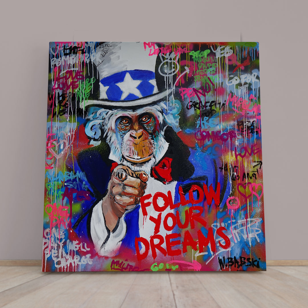 GRAFFITI GRUNGE STYLE Follow Your Dreams Drip Paint Expressionism Canvas Print  - Square Contemporary Art Artesty   
