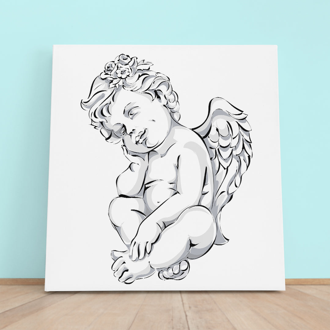 Little Angel Cupid Kids Sweet Home Decor Poster Canvas Print | Square Panel Kids Room Canvas Art Print Artesty 1 Panel 12"x12" 