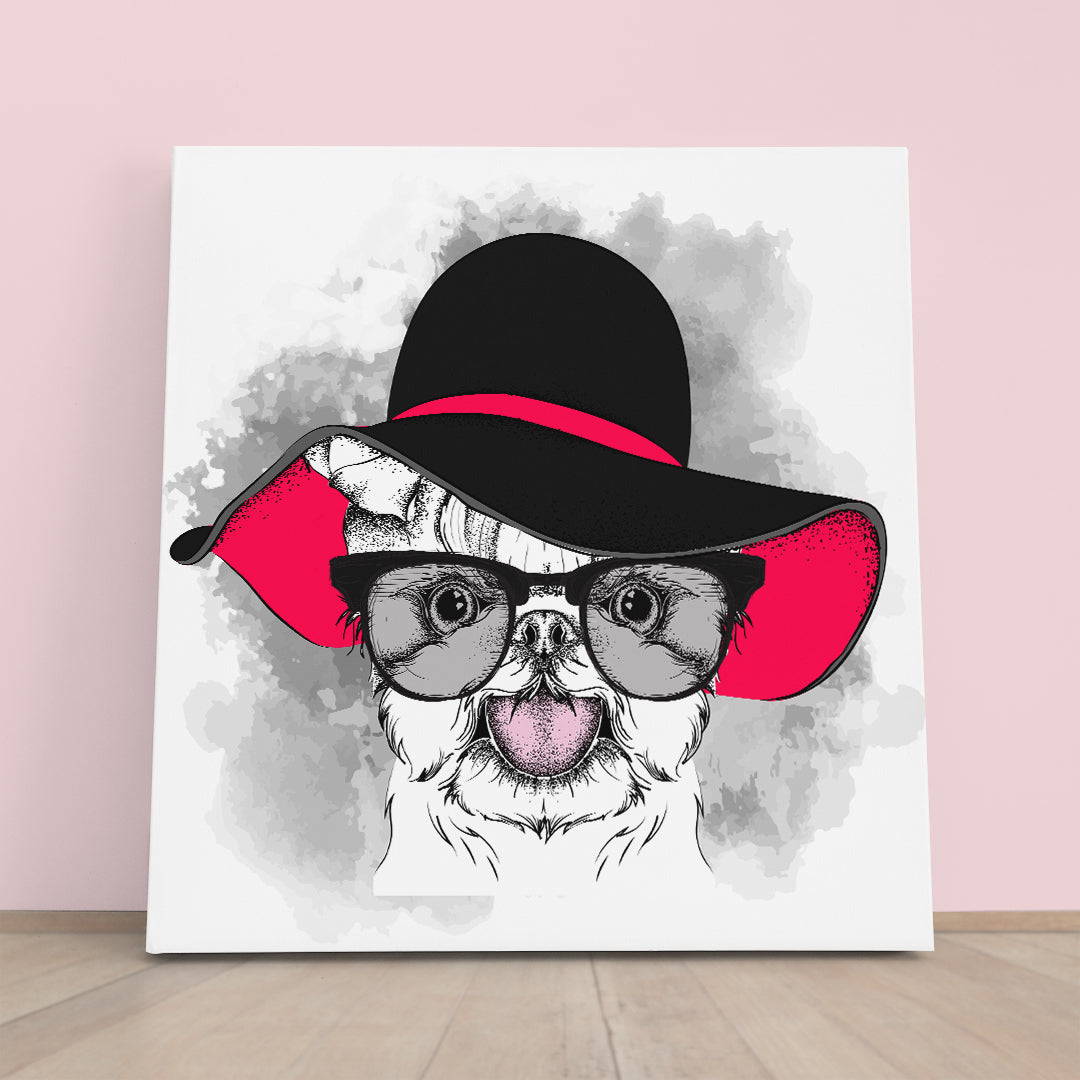 Cute & Sweet Puppy Girl in a Hat Pet Fashion - S Kids Room Canvas Art Print Artesty 1 Panel 12"x12" 