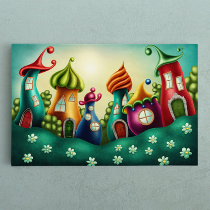 KIDS ROOM FANTASY CONCEPT Colorful Fairy Town Canvas Print Kids Room Canvas Art Print Artesty 1 panel 24" x 16" 