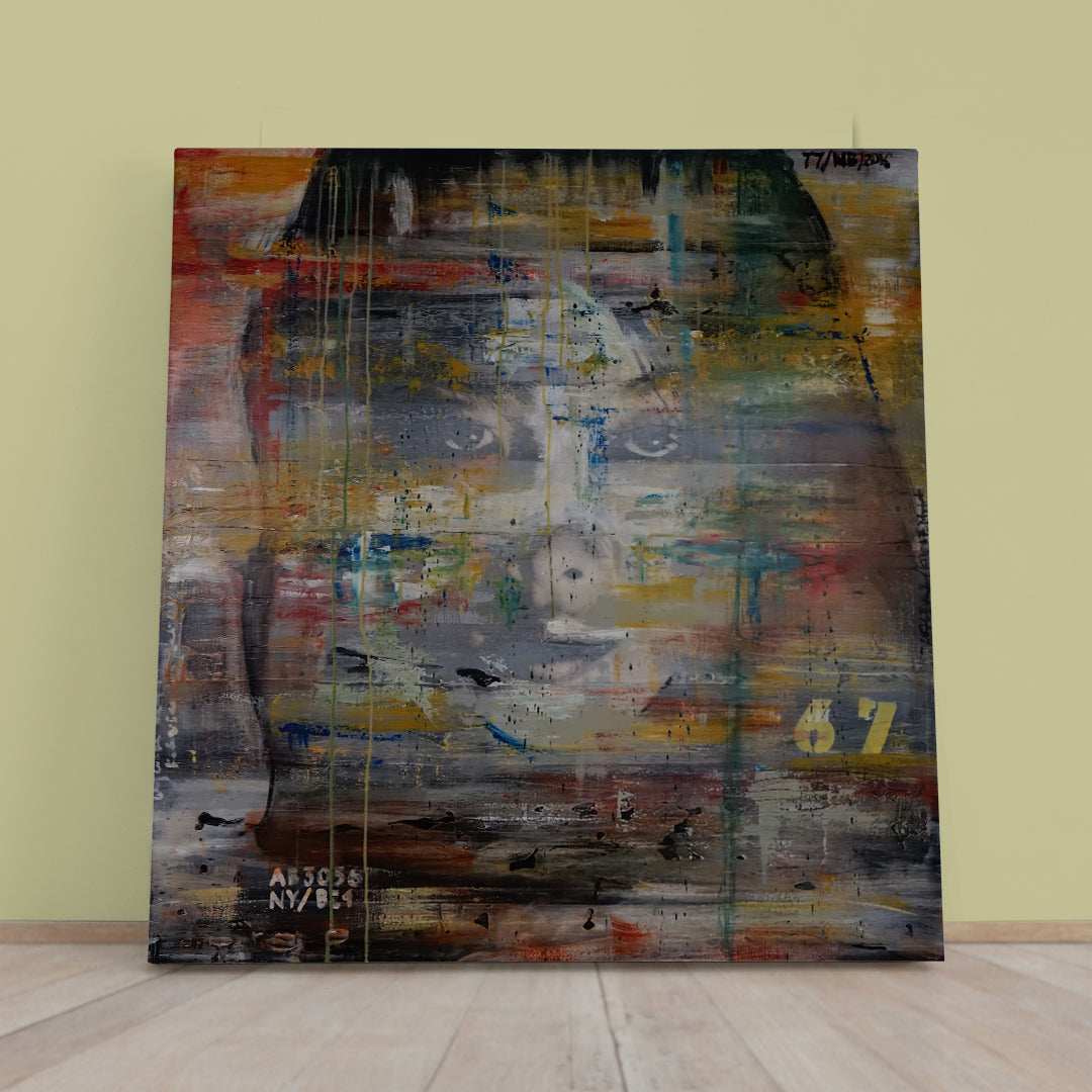 GRUNGE Abstract Neo Expressionism Women Contemporary Fine Art Trendy Canvas Print - Square Fine Art Artesty 1 Panel 12"x12" 