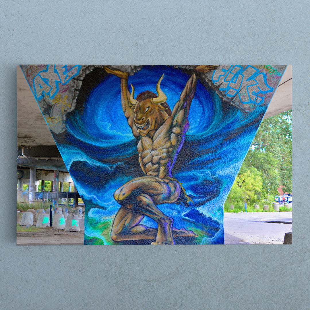 MONTREAL MINOTAUR Street Art Montreal Canada Vibrant Graffiti Canvas Print Street Art Canvas Print Artesty   