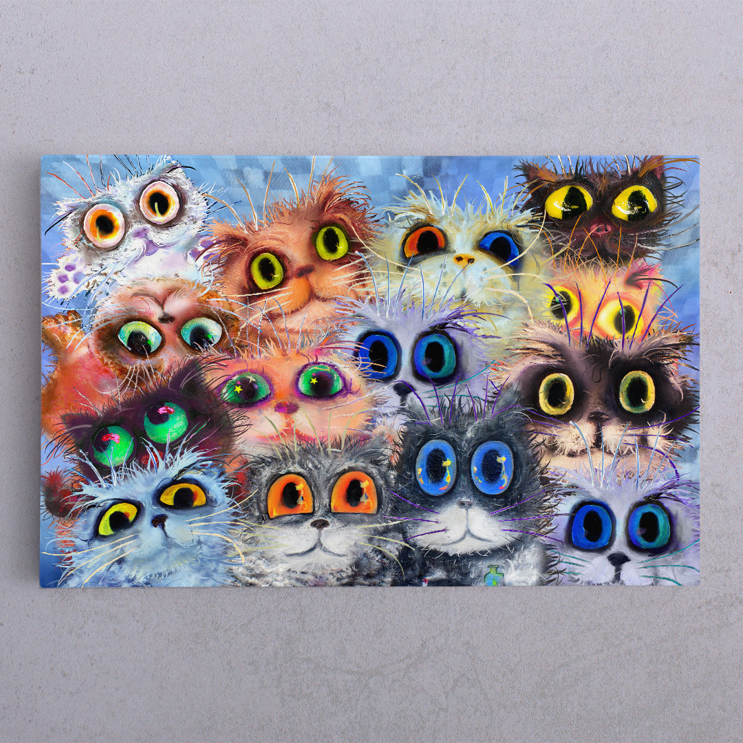 KIDS ROOM CONCEPT Funny Cats Big Eyes Whimsical Animals Canvas Print Animals Canvas Print Artesty 1 panel 24" x 16" 