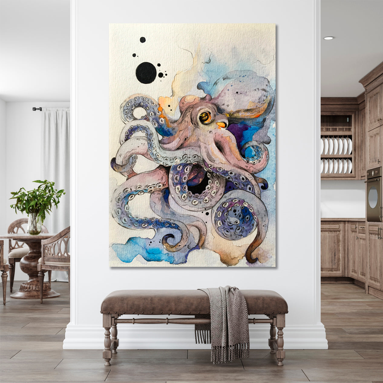 Octopus And Sea Waves Painting Nautical, Sea Life Pattern Art Artesty   