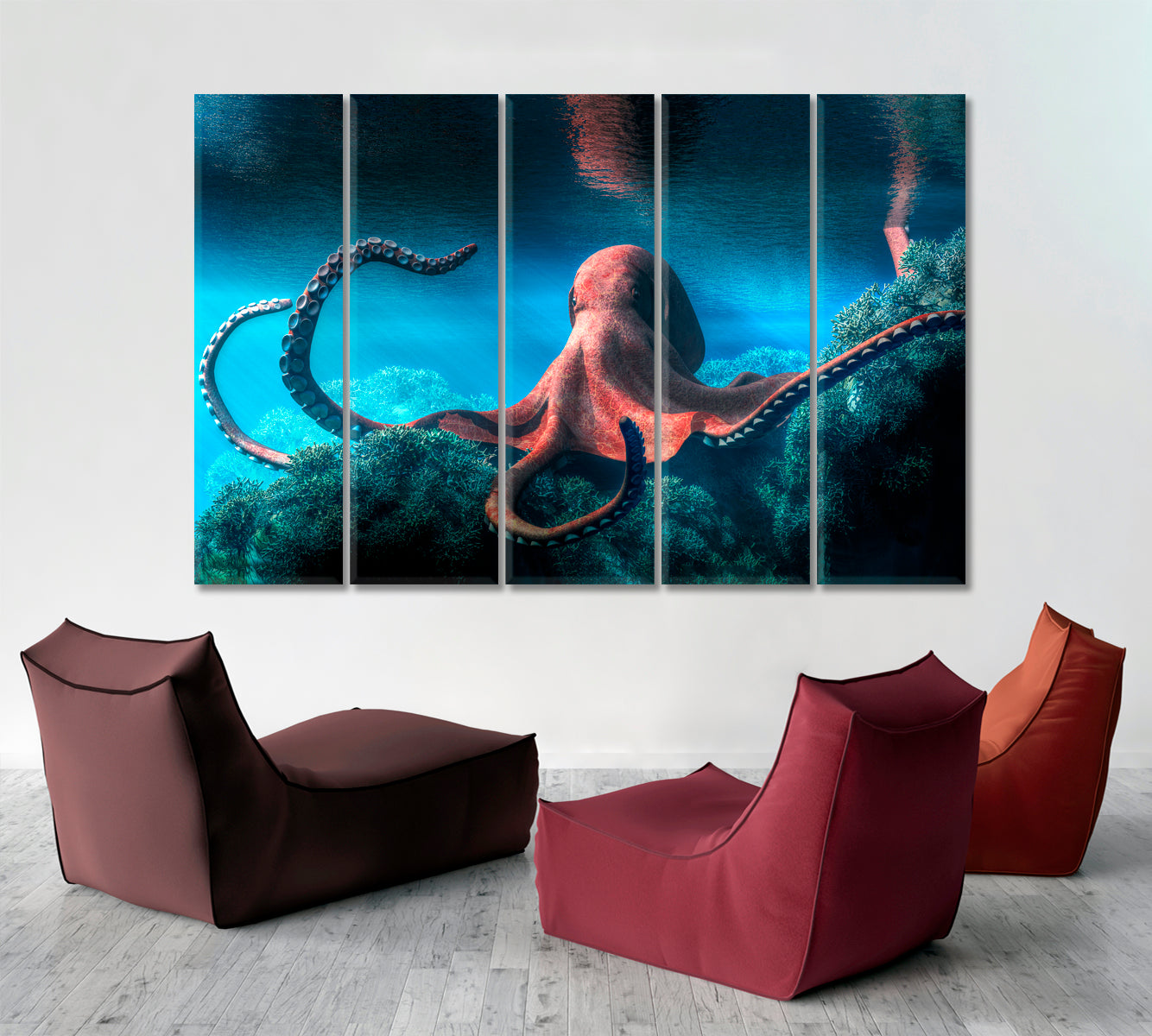 Octopus Underwater World Creative Poster Nautical, Sea Life Pattern Art Artesty   