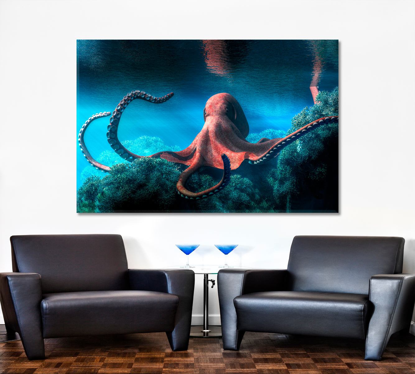 Octopus Underwater World Creative Poster Nautical, Sea Life Pattern Art Artesty 1 panel 24" x 16" 