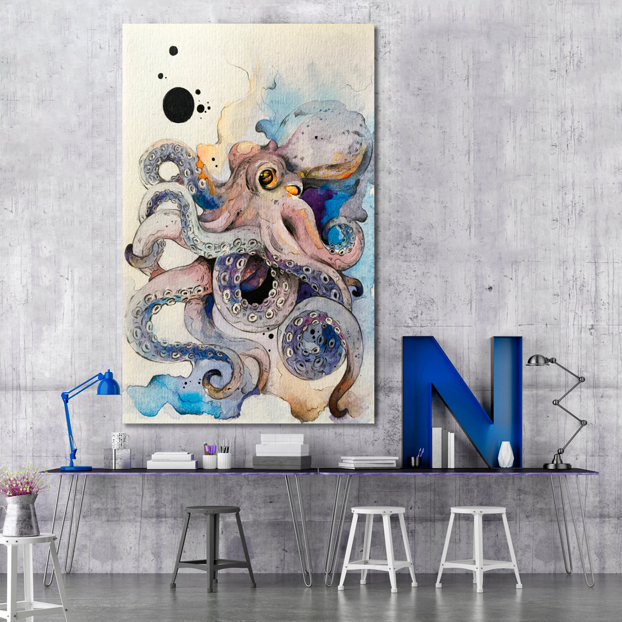 Octopus And Sea Waves Painting Nautical, Sea Life Pattern Art Artesty   