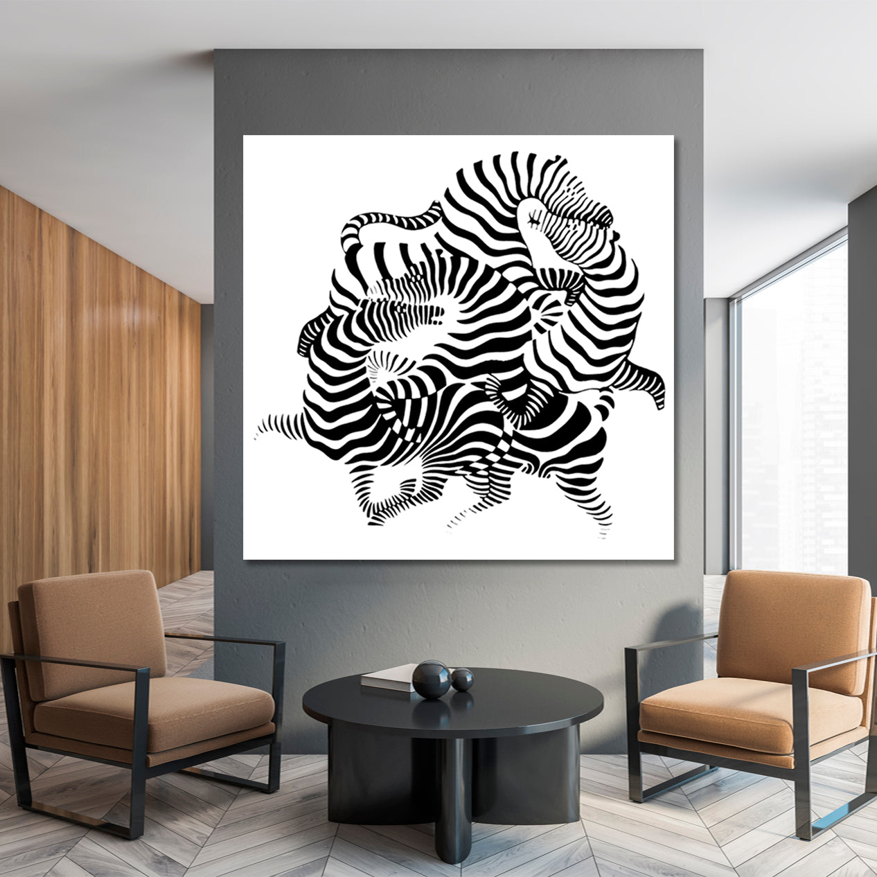 OPTICAL ILLUSION OP-ART Abstract Black White Zebra Entwined Together Fine Art Artesty   