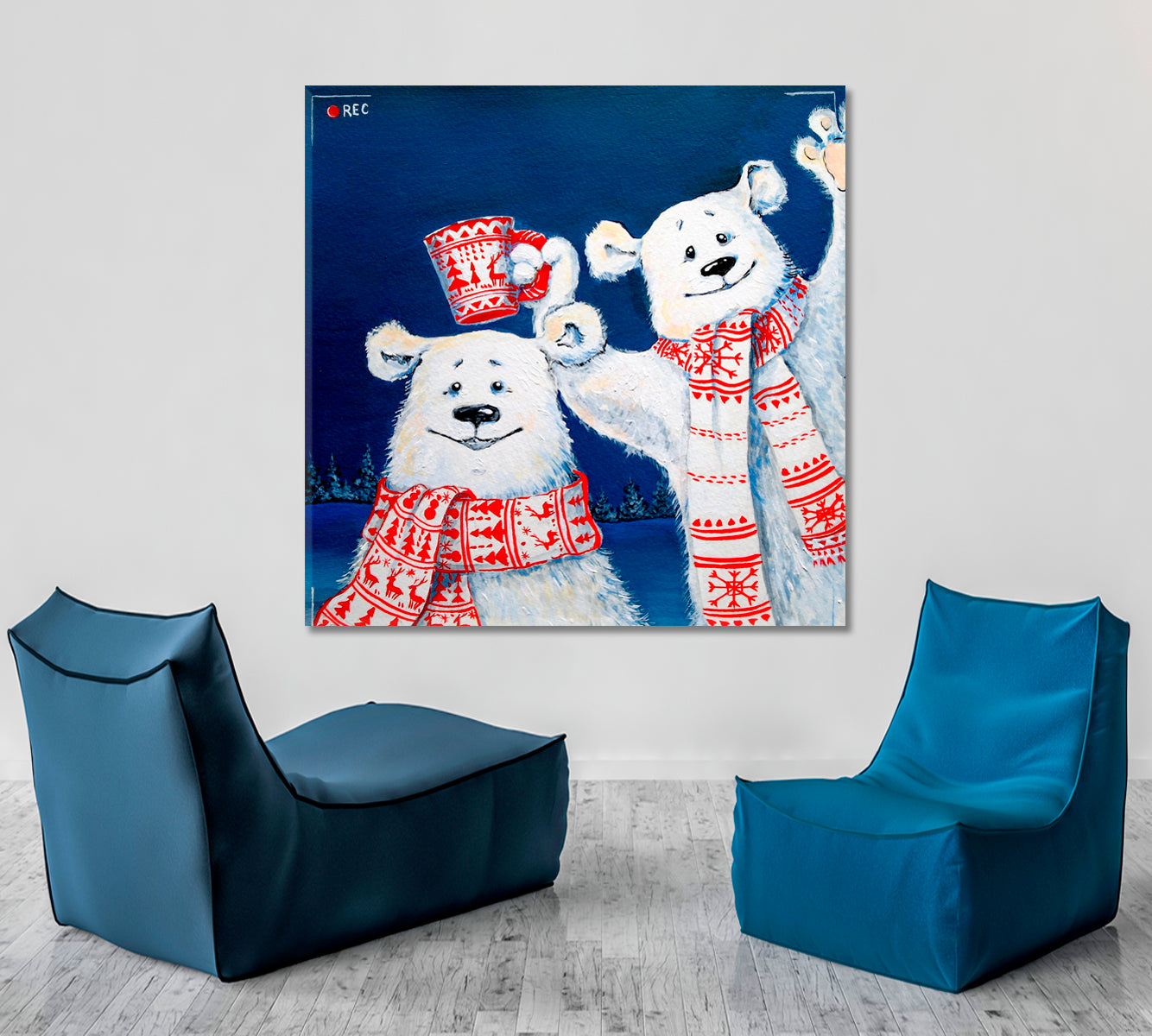 WINTER Happy Christmas Cute Polar Bears Poster Animals Canvas Print Artesty   