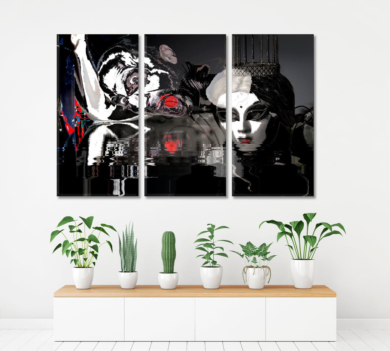 Mysterious Glamour Princess White Mask Crown Screaming Man Surreal Art Surreal Fantasy Large Art Print Décor Artesty 3 panels 36" x 24" 