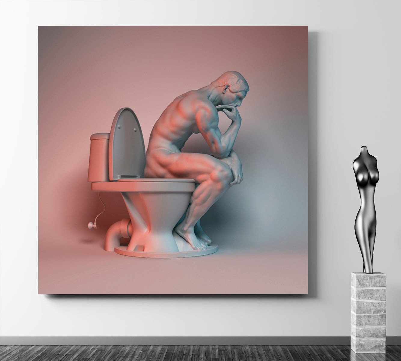 RODIN THE THINKER Sculpture Of Muscular Athlete On Toilet Abstract Art Print Artesty   