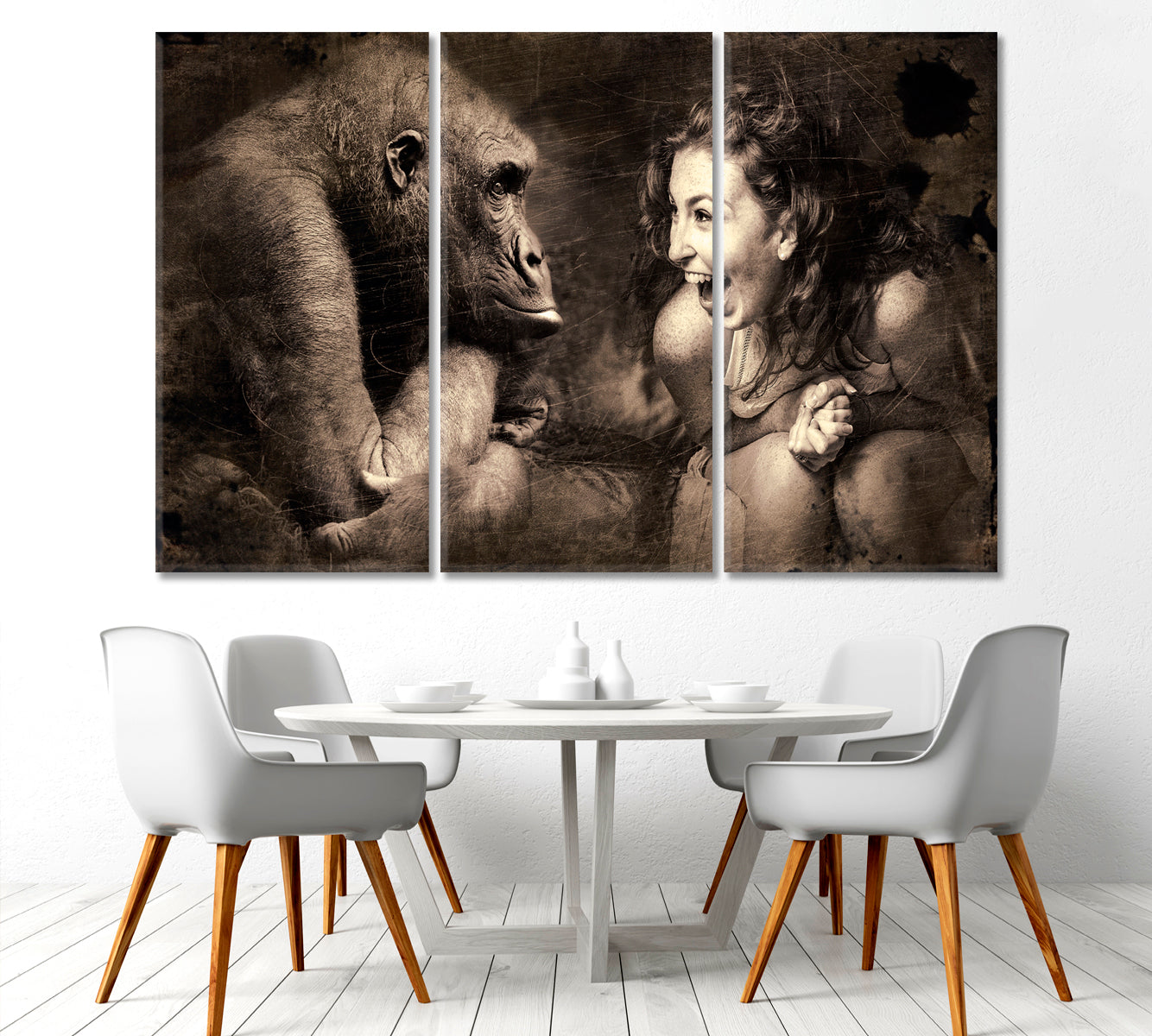 PRETTY WOMAN AND MONKEY Thru Emotions For a Change Vintage Poster Animals Canvas Print Artesty   